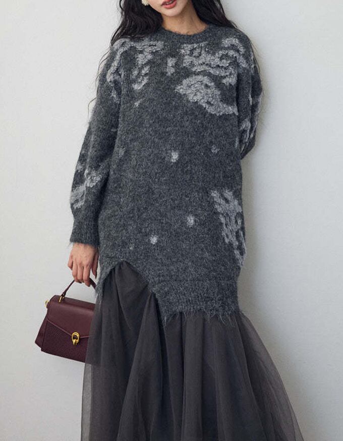 【dress】チュールドッキングロングニットワンピース Q7839