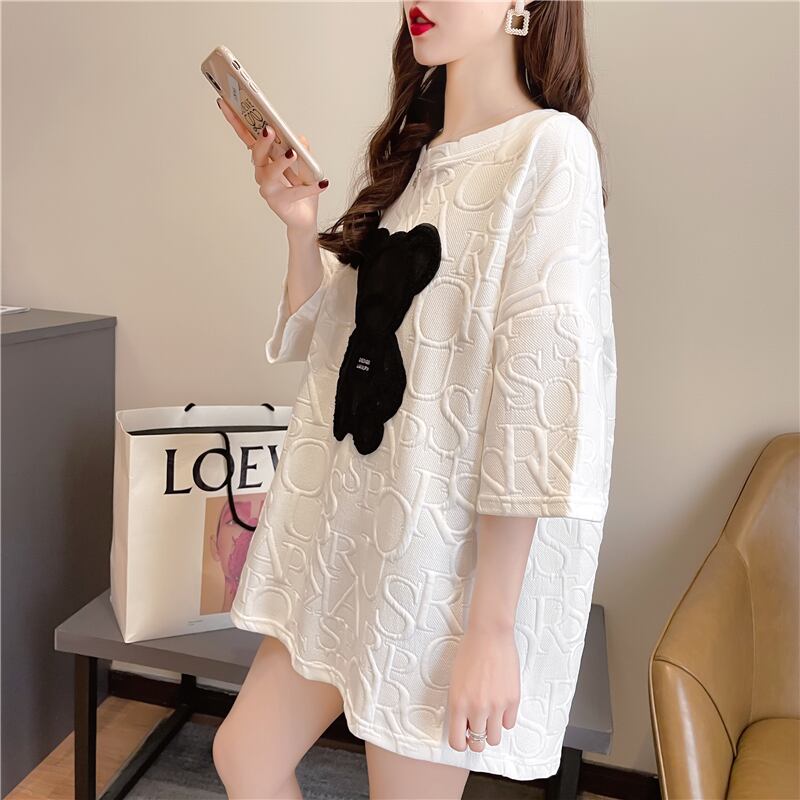 【tops】オシャレ度満点〜2色ラウンドネック半袖配色着回しゆったりTシャツF0156