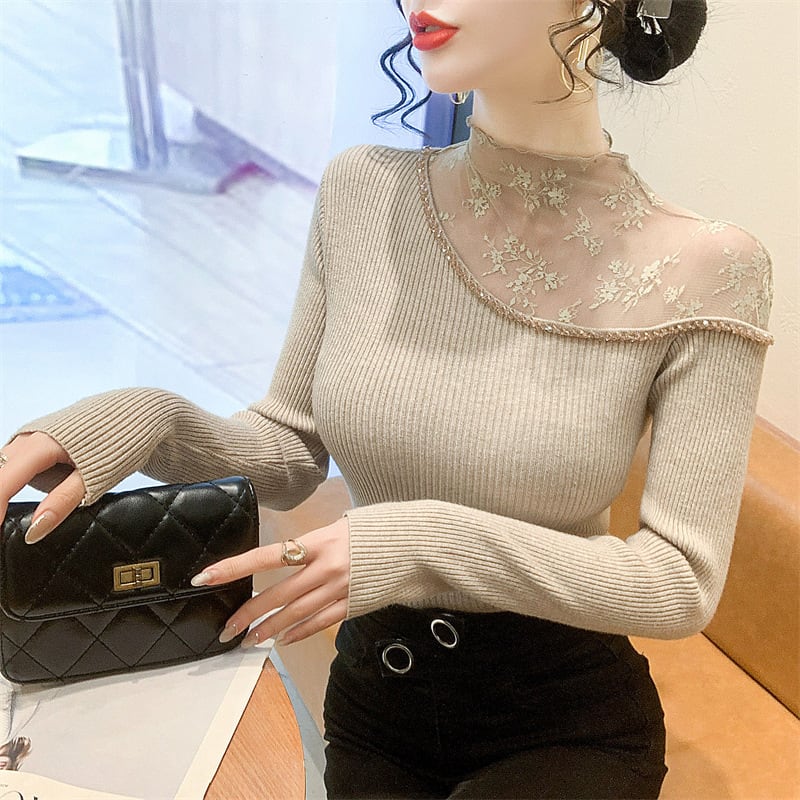 【tops】レースドッキングニットトップス　M28083