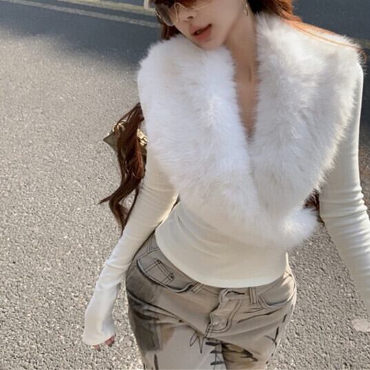 【tops】ファードッキング長袖Tシャツ　M28719
