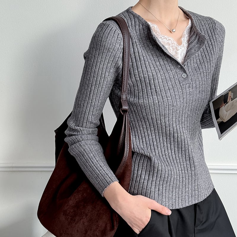 【tops】レースドッキングニットトップス Q6969