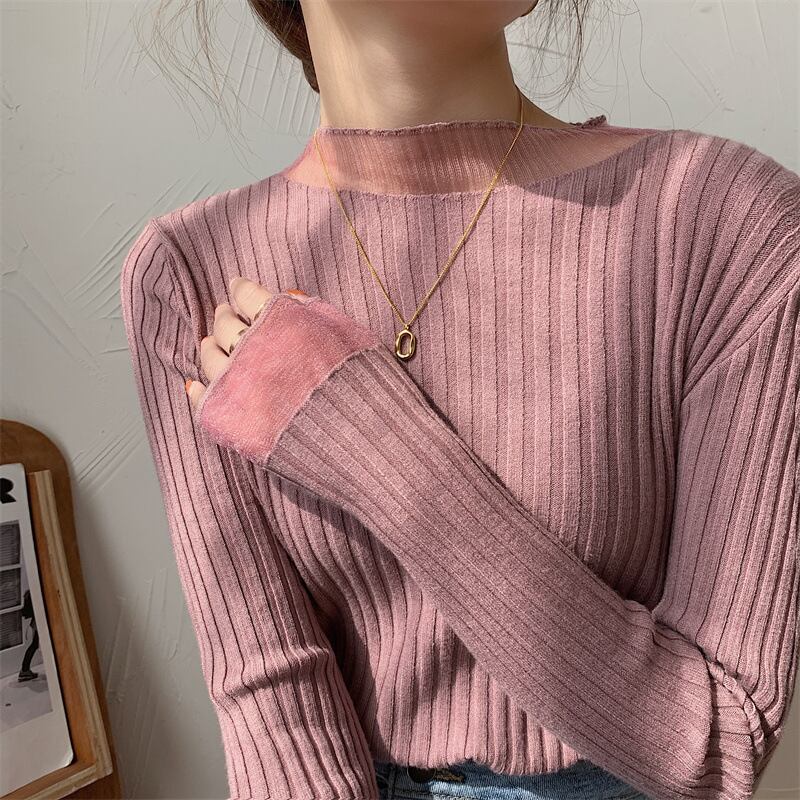 【tops】チュールドッキングニットトップス　M26543