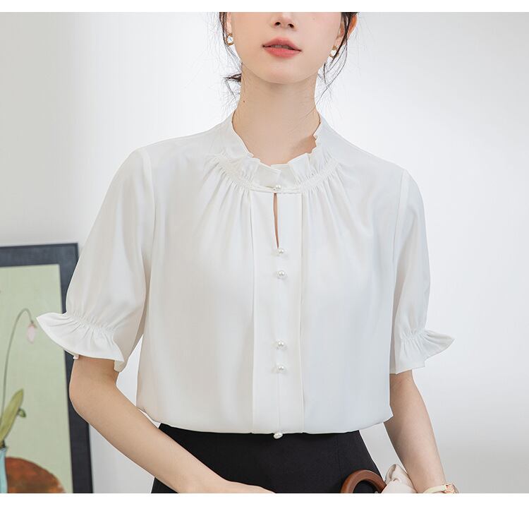 【tops】フリルスタンドネックOL通勤ブラウスG21076