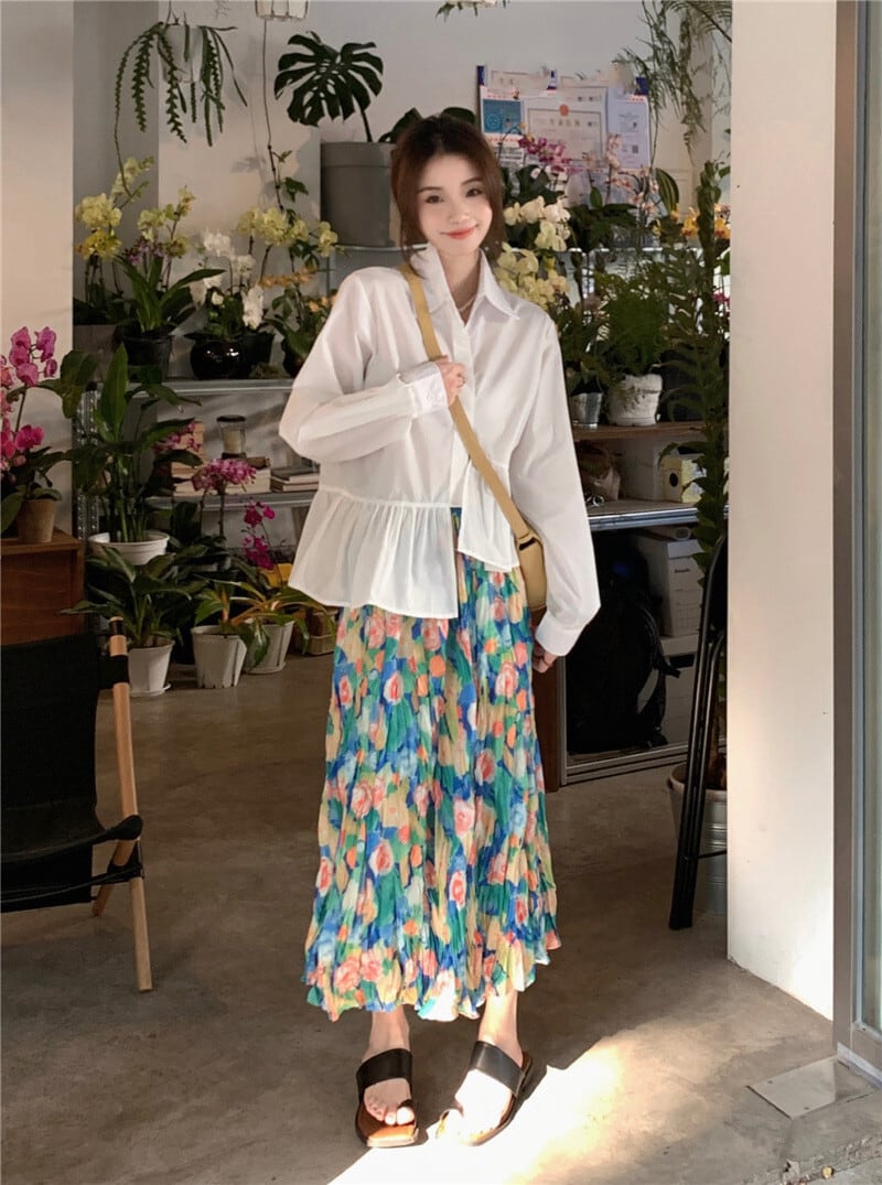 【set】シャツトップス×花柄スカートセット　M25761