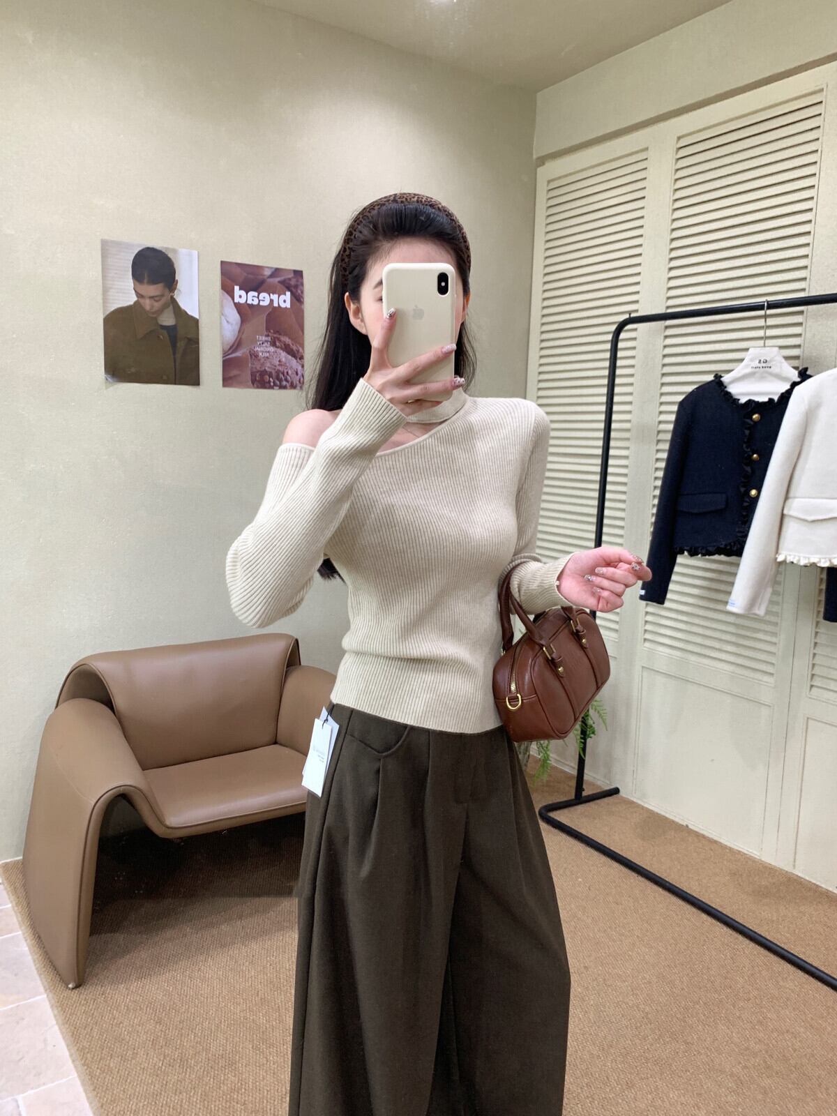 【tops】ワンショルハイネックニットトップス　N2931