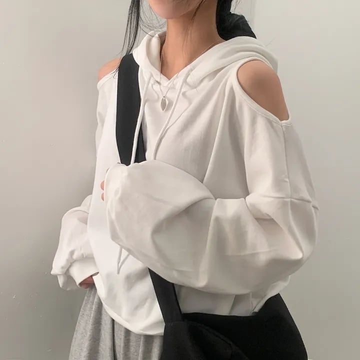 【tops】オフショルダーフーディーパーカー　M18906