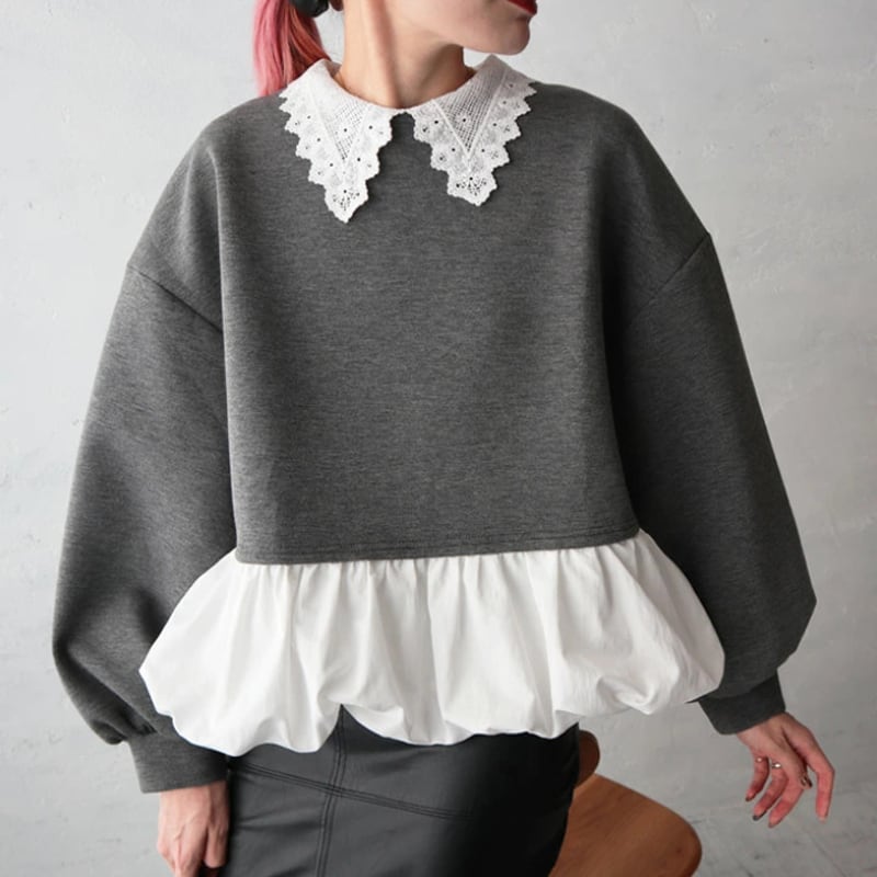 【tops】レースドッキングペプラムブラウス Q7074