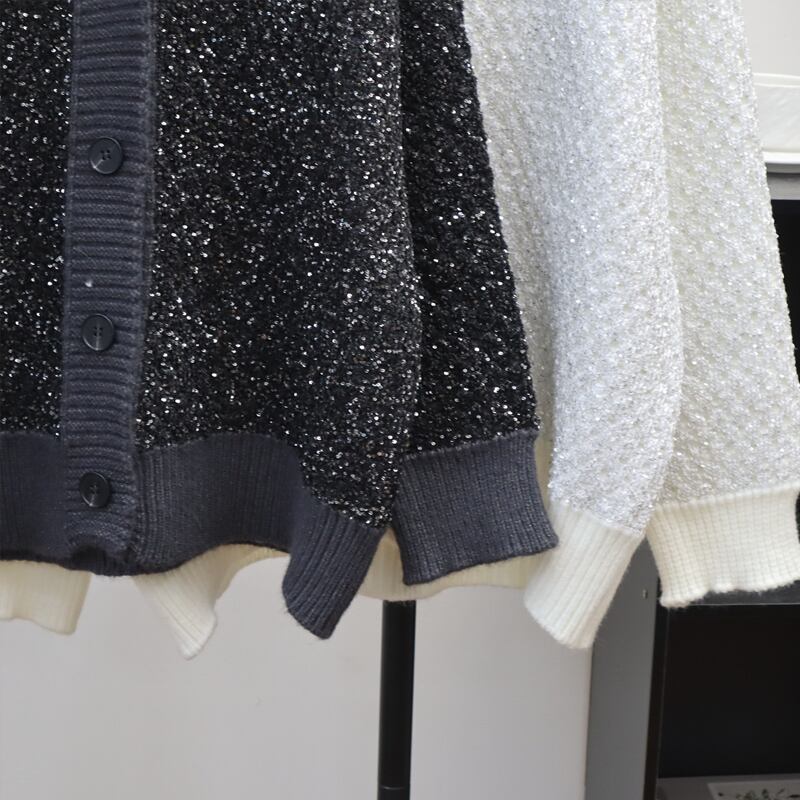 【outer】ラメ入りニットカーディガン Q7860