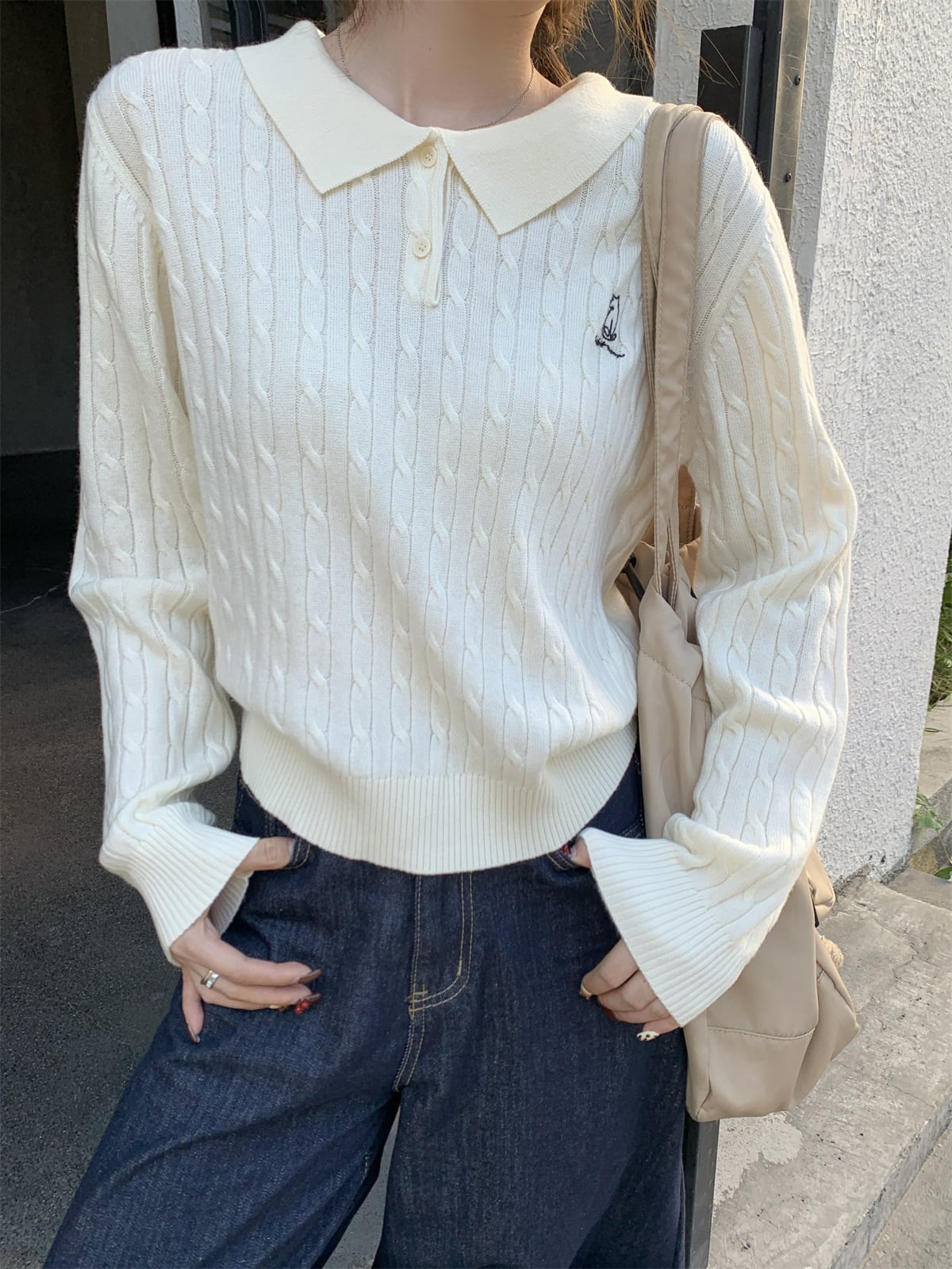 【tops】折り襟ニットセーター　M27358