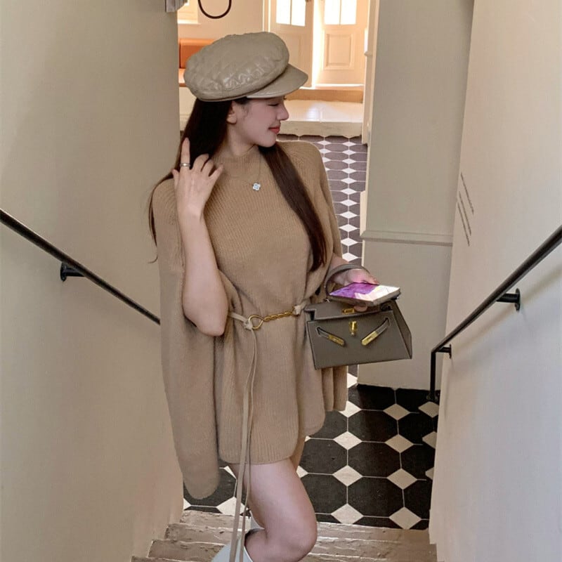 【outer】ニットケープベルト付き　M27477