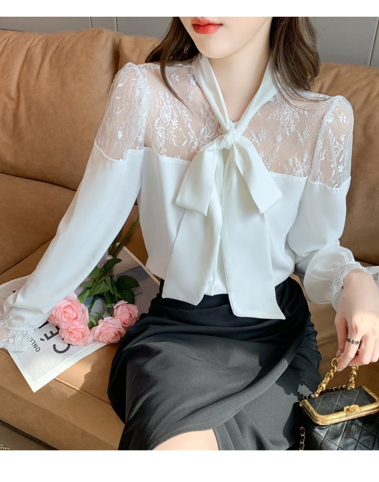【tops】レース切り替えシャツトップス　M25165