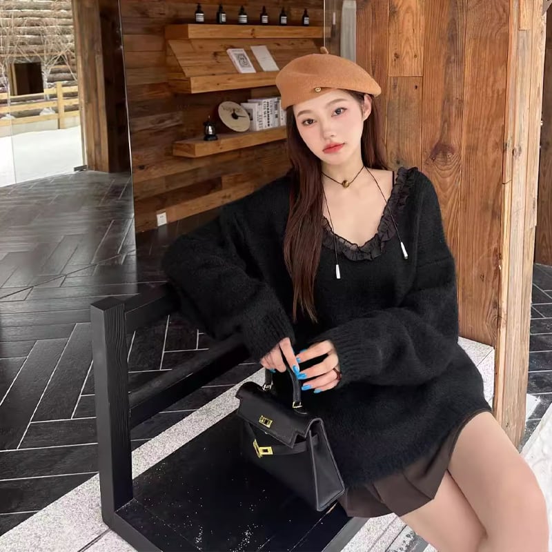 【tops】バックリボンニットトップス Q7372