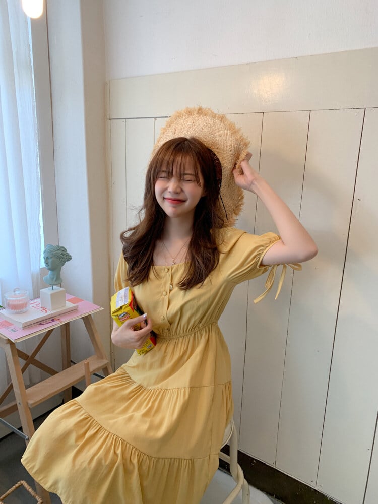 【dress】美人度アップ!気質満点スクエアネックスウィート着痩せワンピース