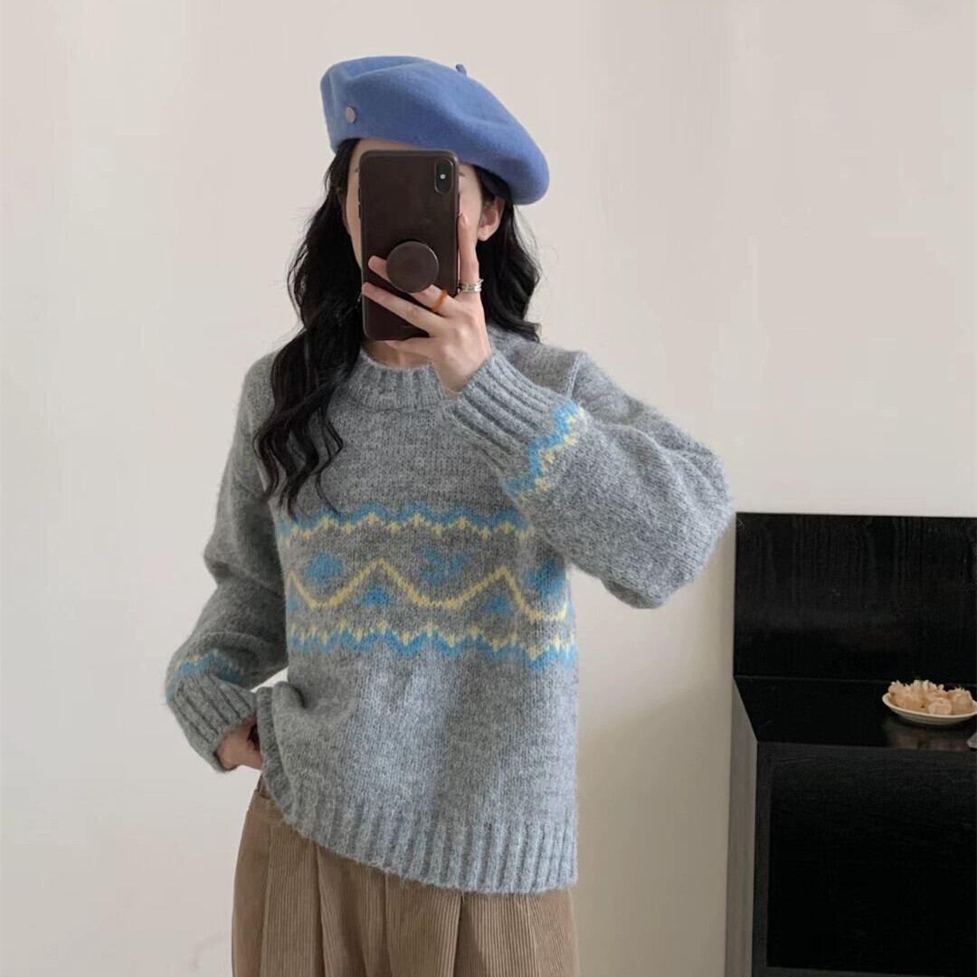 【tops】ジャカードニットセーター　M27175