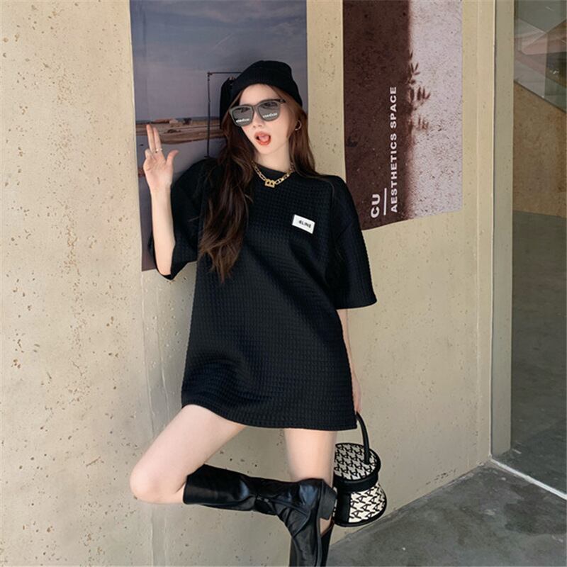 【tops】韓国ファッションINS風2色ラウンドネック半袖ゆったり着回しTシャツF0379