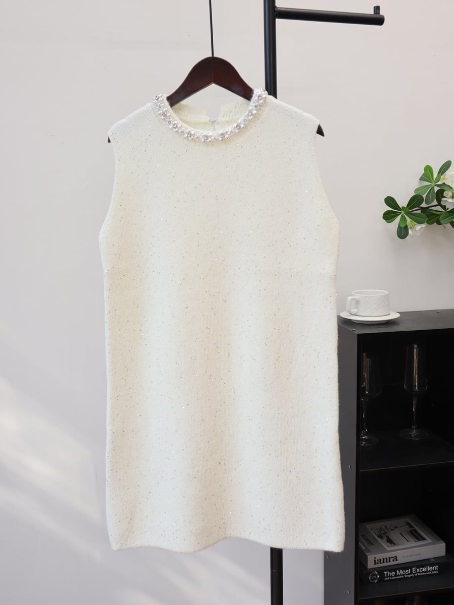 【dress】パール付きノースリーブニットワンピース Q7323