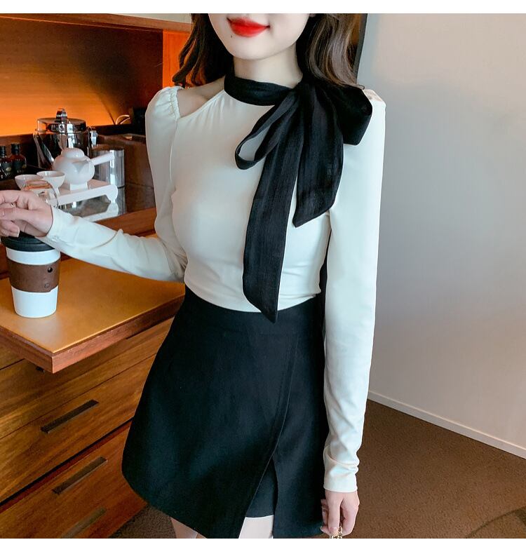 【tops】リボン付きオフショルダートップス　M29380