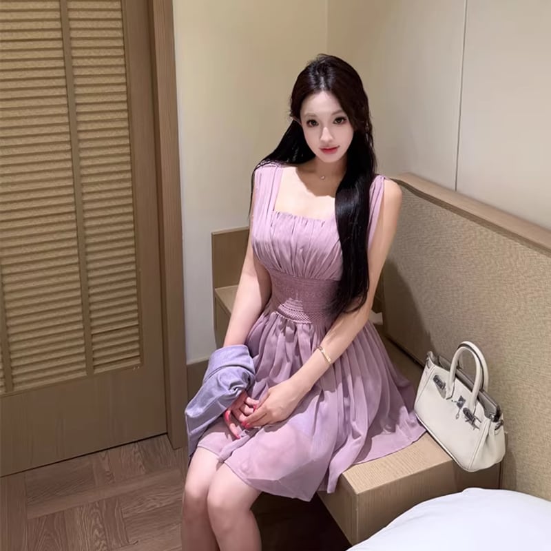 【dress】ノースリーブAラインミニワンピース Q8480