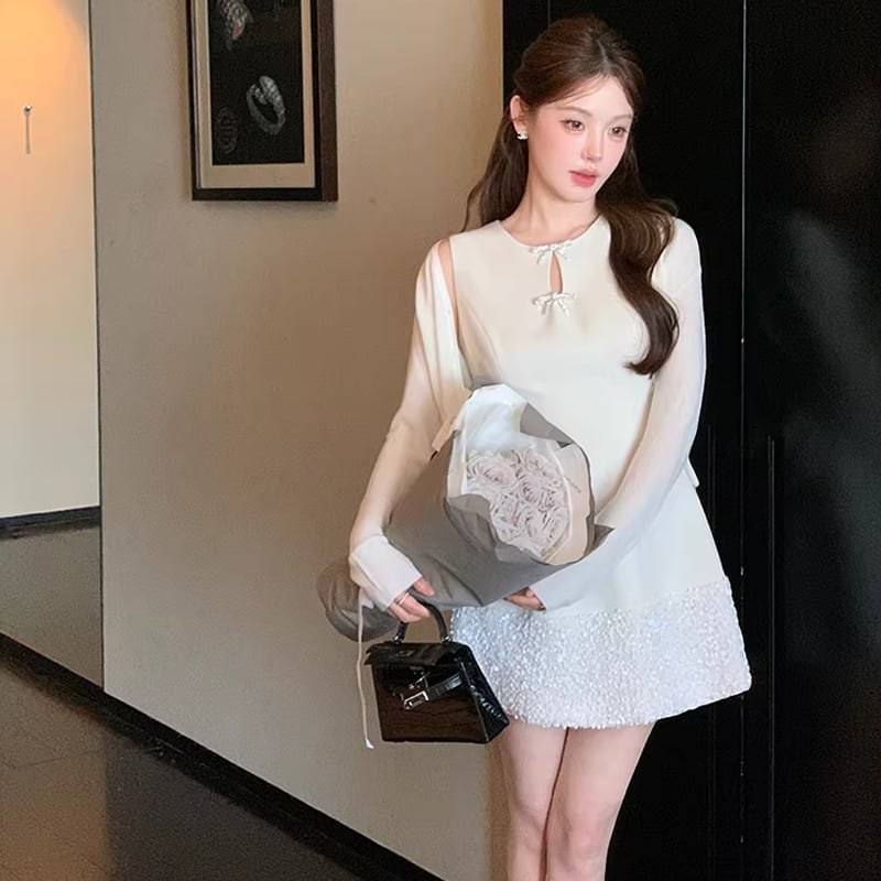【dress】ノースリーブラインストーン付きミニワンピース Q8393