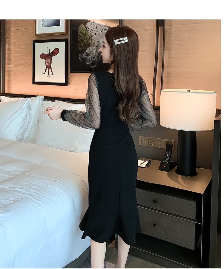 【dress】ファッション!気質満点スクエアネック無地Aライン着痩せワンピース G1660