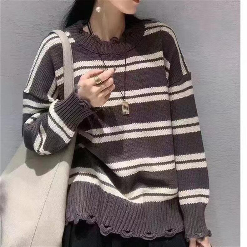 【tops】ボーダー柄ニットセーター　M19040