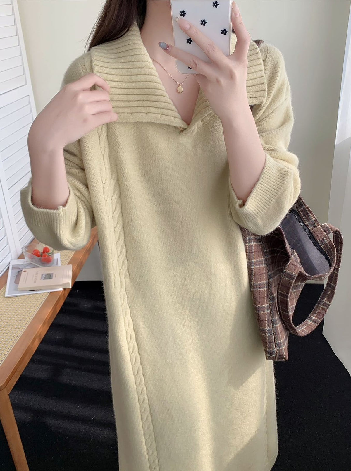 【dress】折り襟ロングニットワンピース Q7771