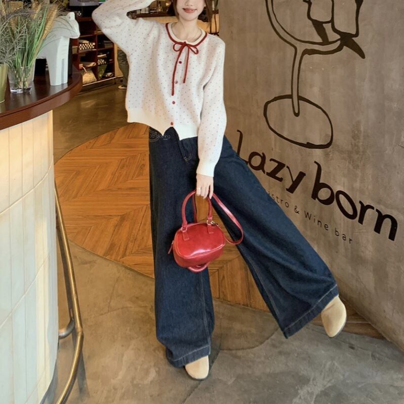 【outer】リボン付きニットカーデ　M28697