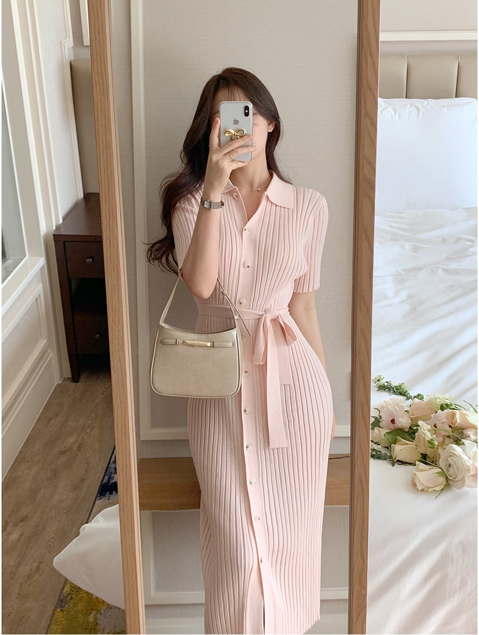 【dress】POLOネックニットワンピースF7416