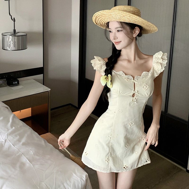 【dress】レース切り替えワンピース　M25156