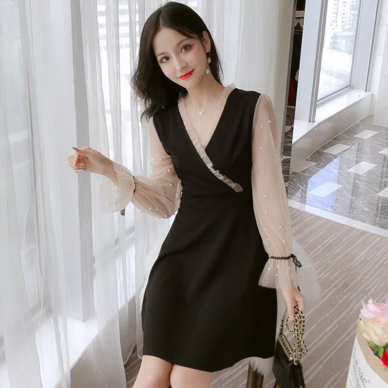 【dress】エレガント気質満点シンプル シフォン秋着痩せワンピース G1729