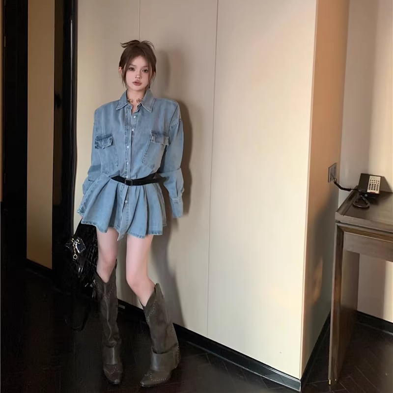 【dress】Aラインデニムワンピース Q8179