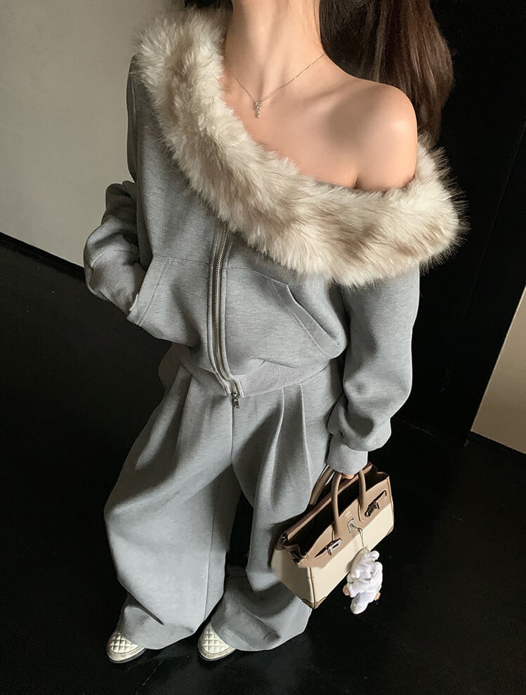 【set】デコルテファートップス×ワイドパンツセット　N3393