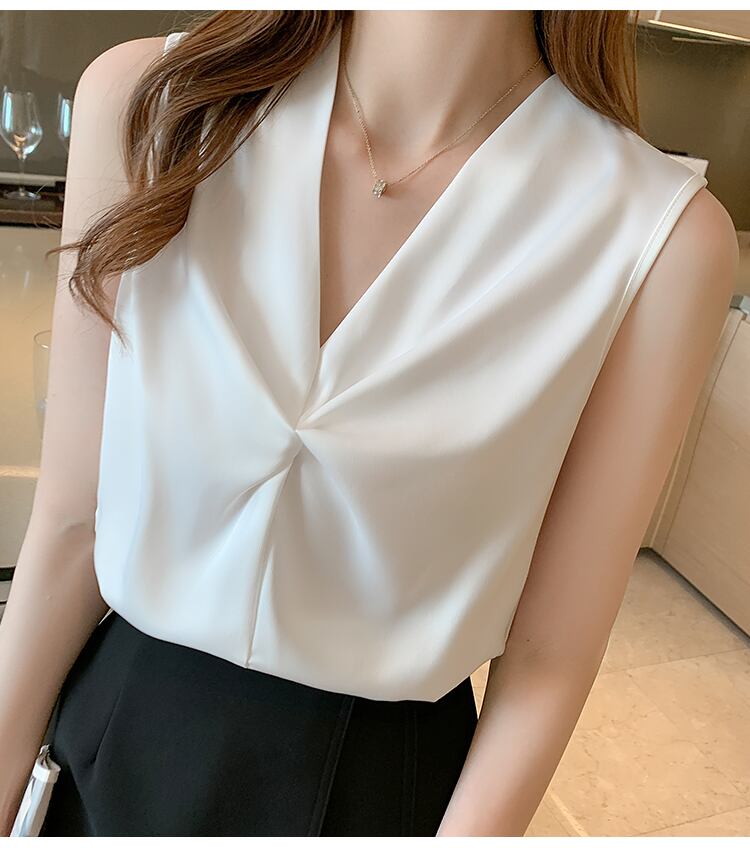 【tops】Vネックノースリーブ無地着回しタンクトップシフォンF0248