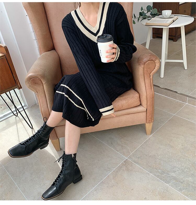 【dress】Vネックニットワンピース　M18488