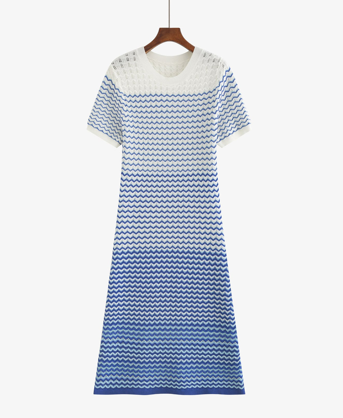 【dress】ウェーブ柄半袖ニットワンピース Q8489