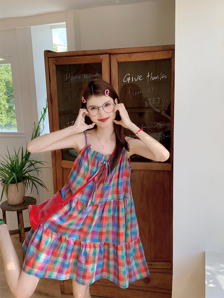 【dress】チェック柄キャミワンピース　M25035