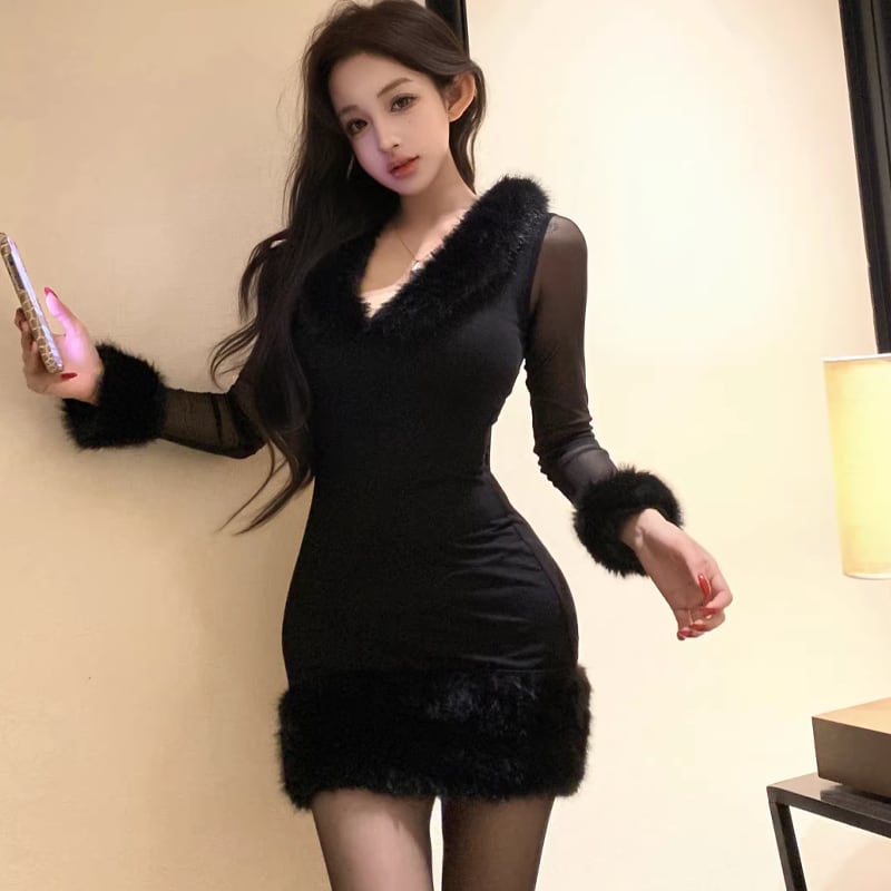 【dress】ファードッキングタイトワンピース Q7806