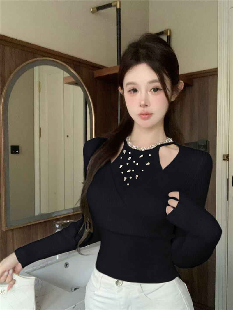 【tops】ビジューニットトップス　M28662