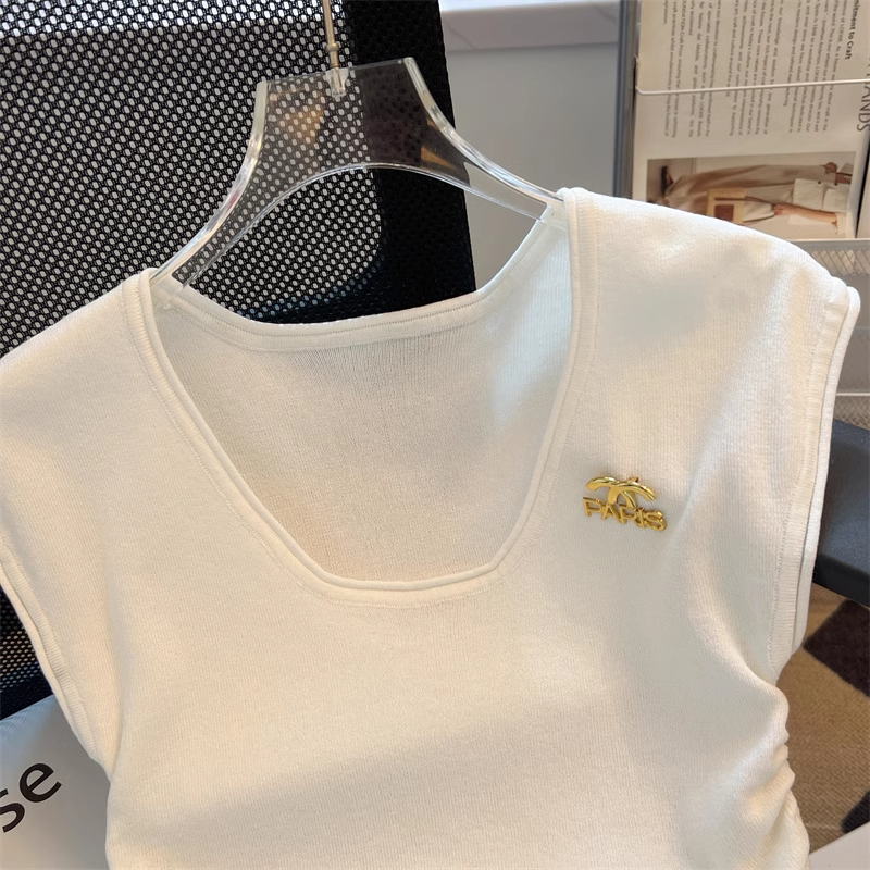 【tops】4色ノースリーブニットTシャツF7886