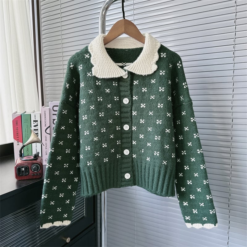 【outer】折り襟ニットカーデ　M27375
