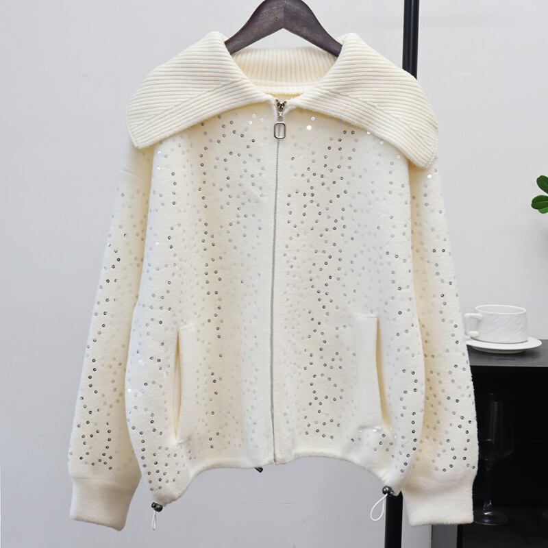 【outer】スパンコール付きニットカーディガン Q7438