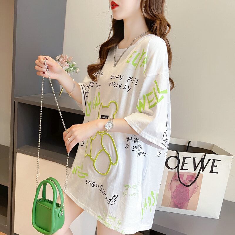 【tops】オシャレ度満点〜夏新作2色ラウンドネック半袖動物柄配色カジュアル大きいサイズ着回しＴシャツF2418