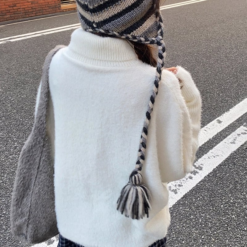 【tops】ハイネックニットトップス Q7393