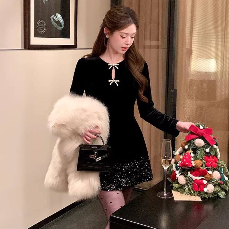 【dress】スパンコール付きミニワンピース Q7889
