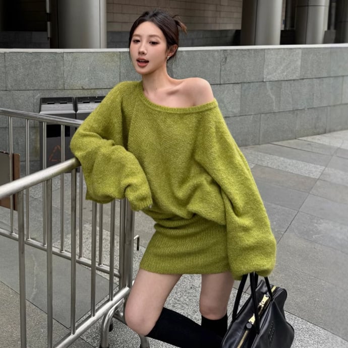 【dress】オフショルダーニットワンピース　M27956