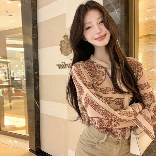 【tops】レトロラウンドネック長袖ブラウスG23545