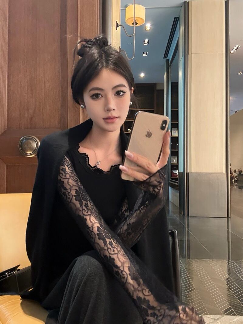 【tops】レース切り替えニットトップス　M27945