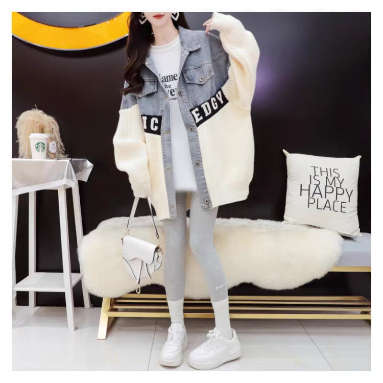 【outer】デニム切り替えニットカーデ　M27504