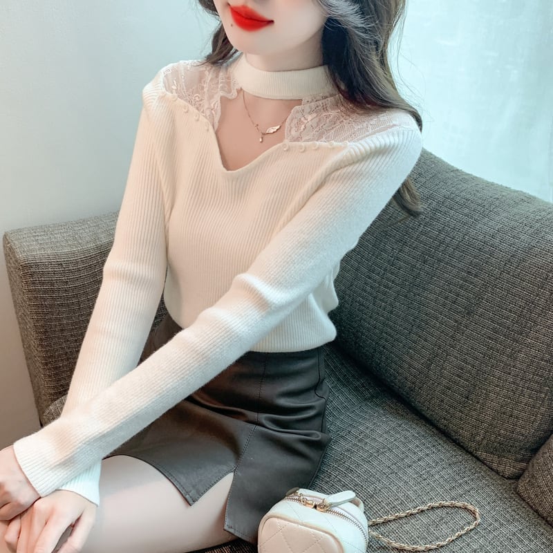 【tops】レースドッキングニットトップス　M27628