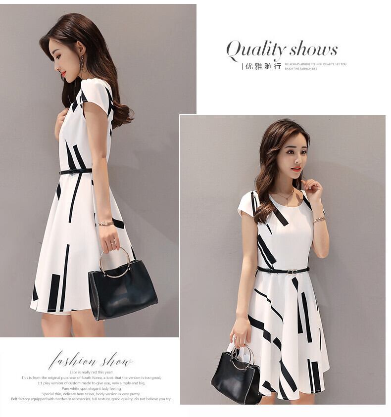 【dress】韓国風好感度UP!気質満点清新スウィートラウンドネックワンピース G0171